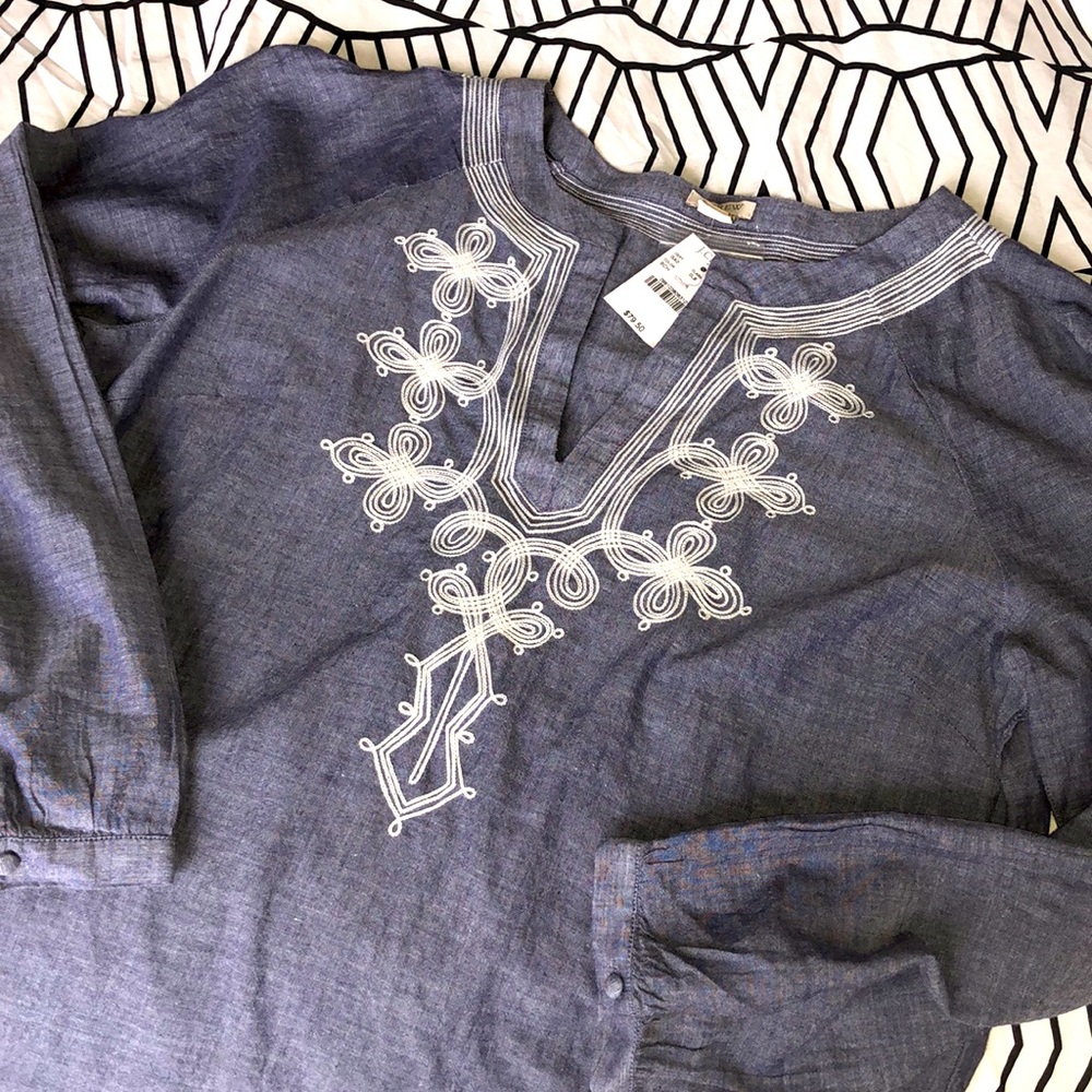 JCrew Embroidered Chambray Top NWT women’s size S
